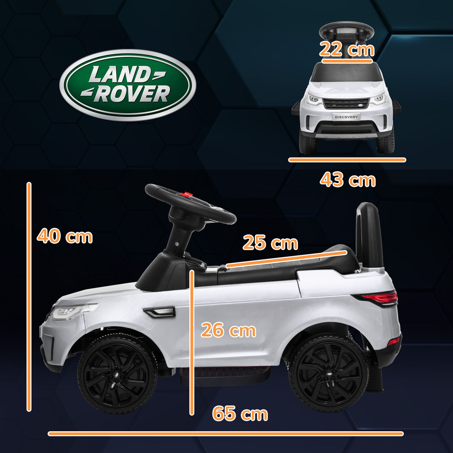 Macchina per bambini con licenza land rover 6v, funzionamento elettrico e a spinta, velocità 3km/h, bianco - 
