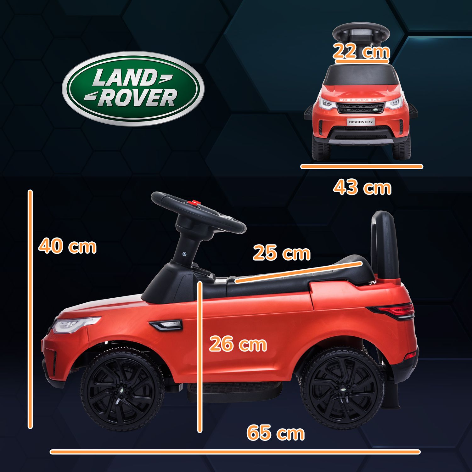 Macchina per bambini con licenza land rover 6v, funzionamento elettrico e a spinta, velocità 3km/h, rosso - 