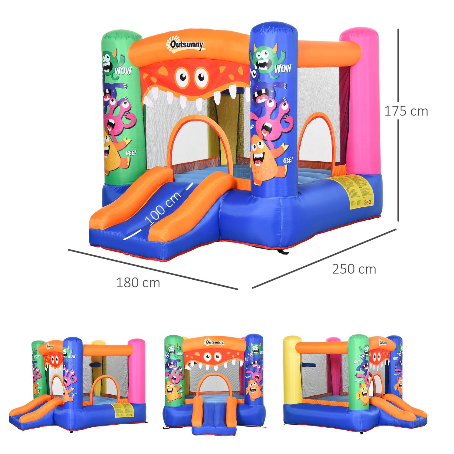 Casa gioco castello gonfiabile gigante per bambini 3-8 anni trampolino rimbalzante colorato con scivolo e canestro 250cmx180cmx175cm - 
