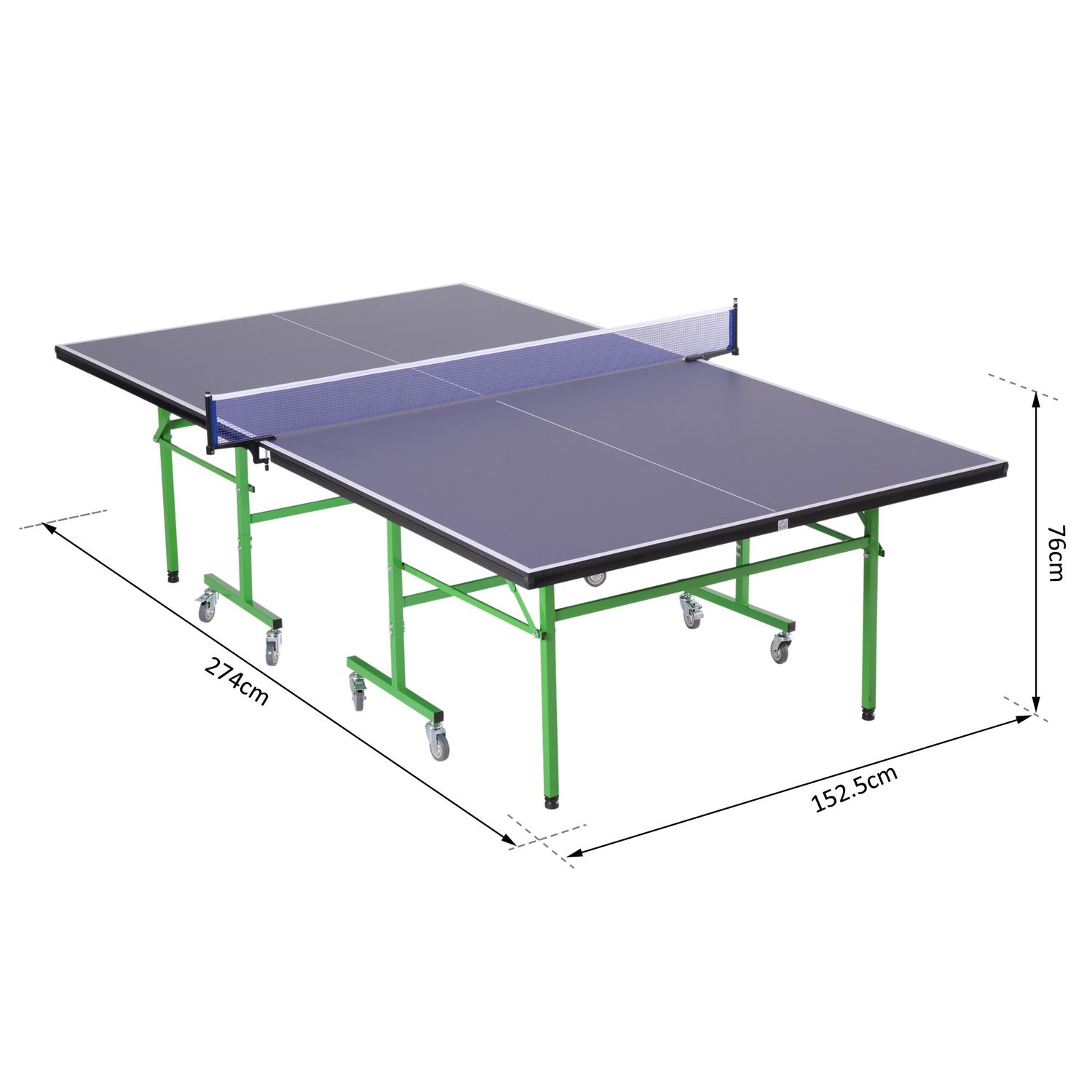 Tavolo da ping pong pieghevole interno con 8 ruote 152.5 × 274 × 76cm - 