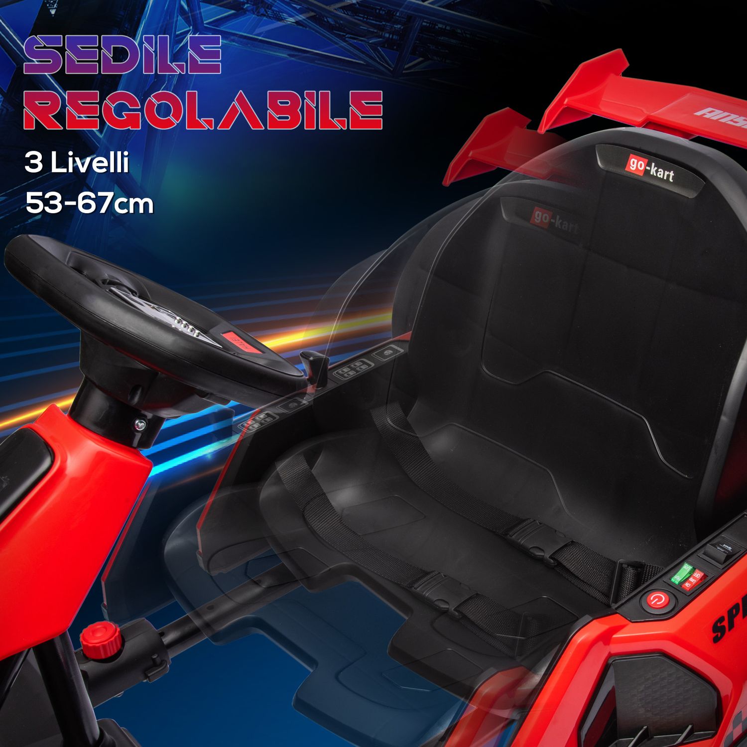 Go kart elettrico per bambini 6-12 anni 24v 12km/h con seggiolino regolabile, rosso - 