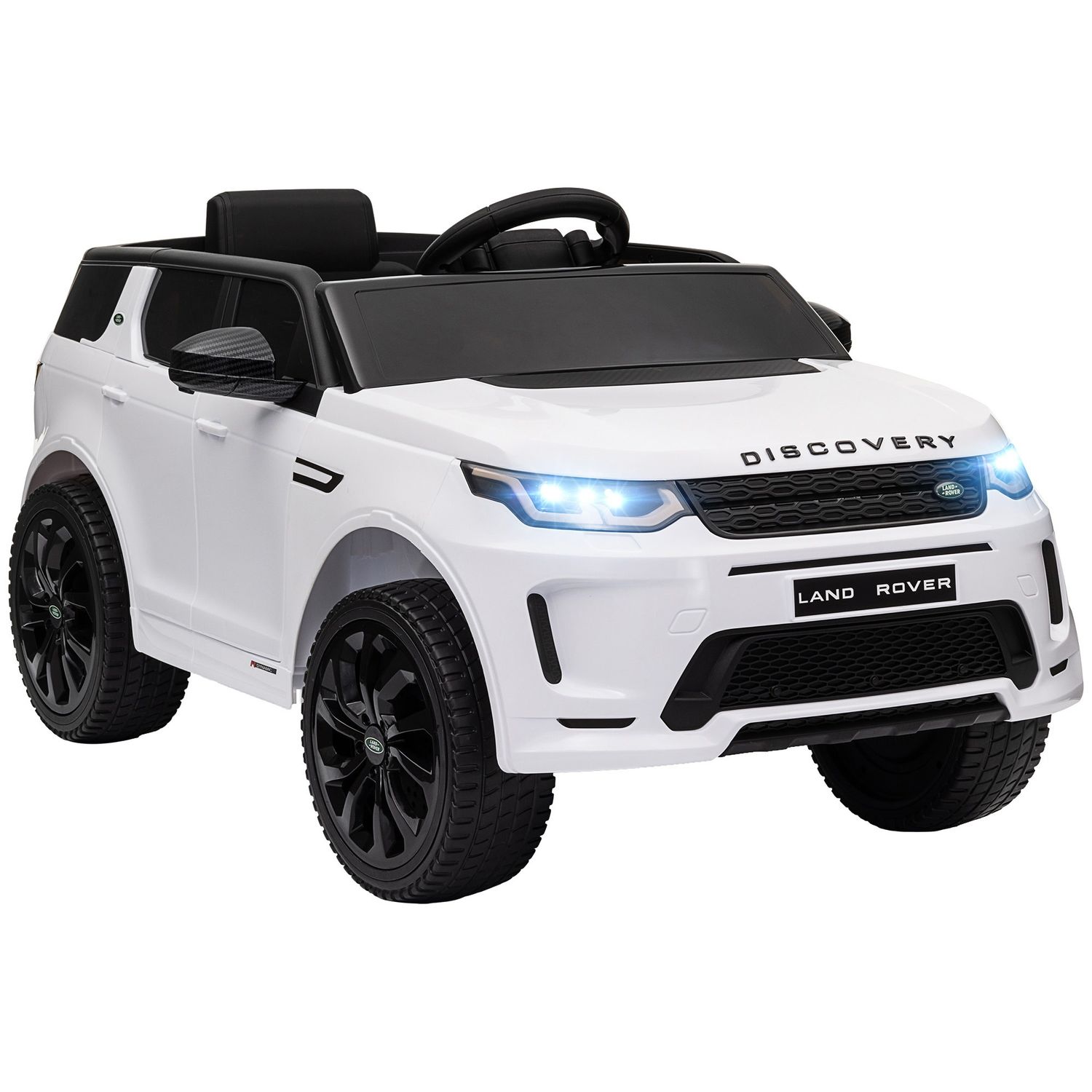 Macchina elettrica per bambini a licenza land rover con fari, clacson e cintura,106x65.5x51 cm, bianco - 