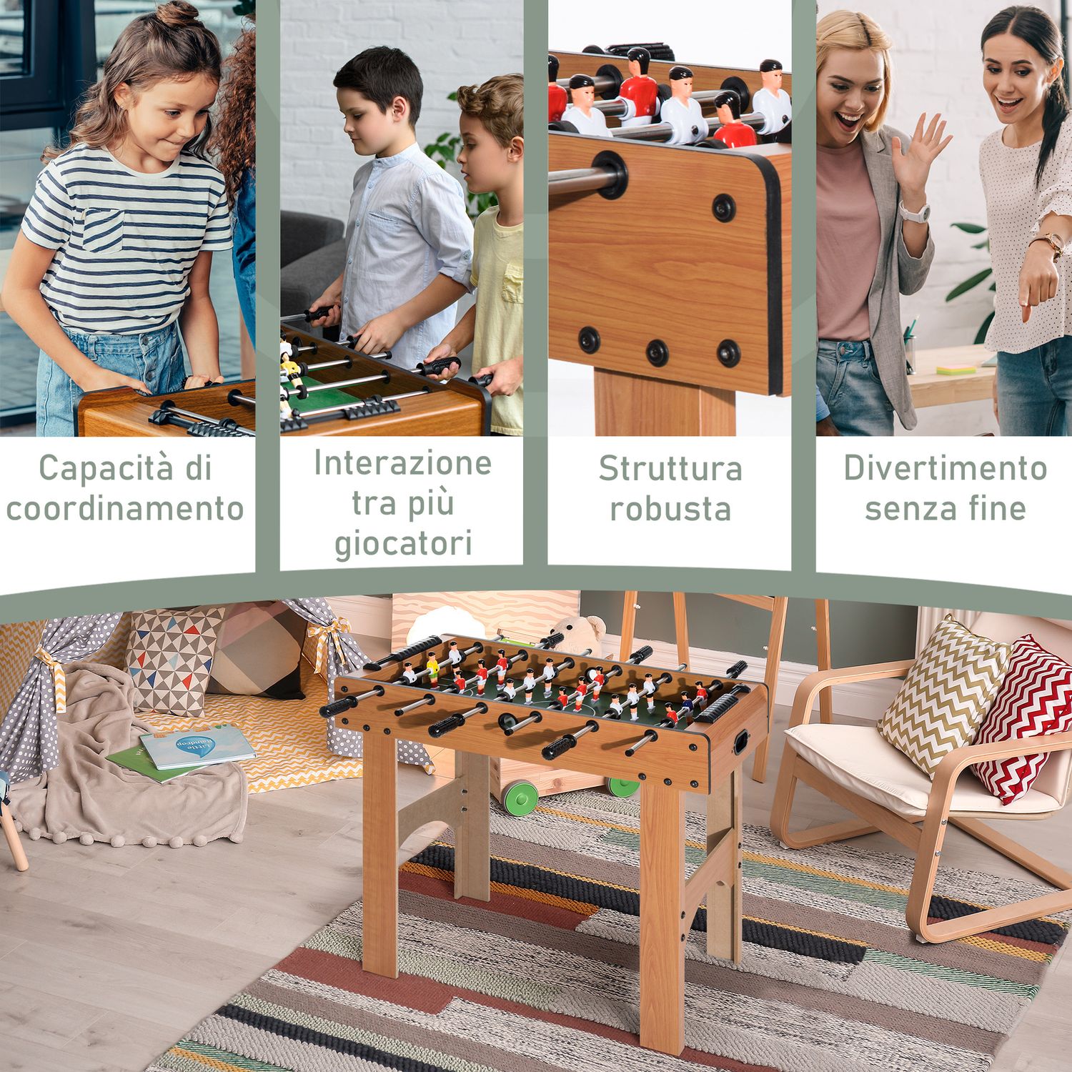 Calcio balilla professionale per bambini e adulti con aste in legno mdf 92x46x78cm - 