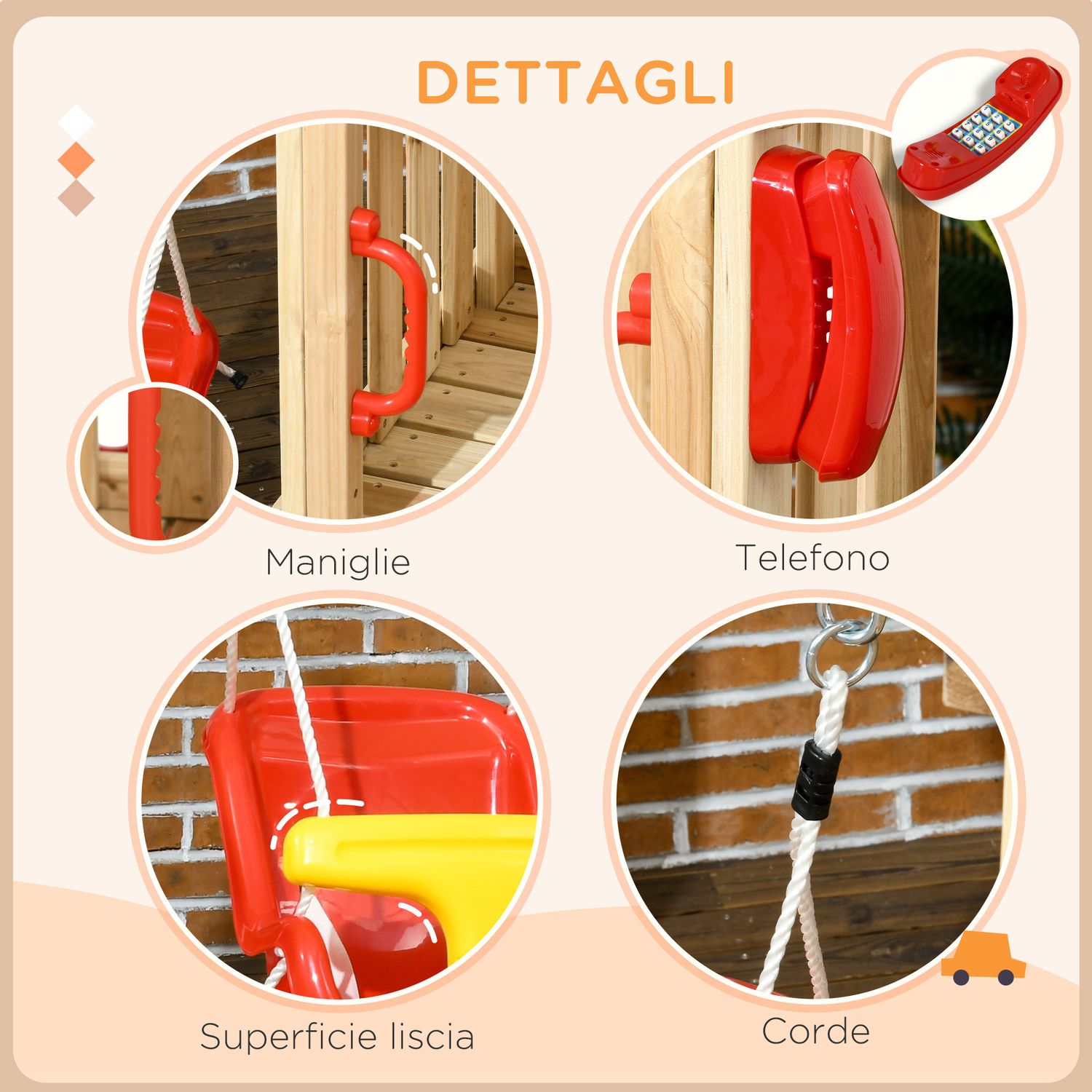Set con scivolo e altalena da giardino per bambini età 18-48 mesi, in legno e plastica, rosso - 