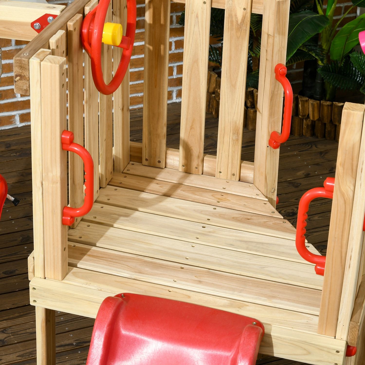 Set con scivolo e altalena da giardino per bambini età 18-48 mesi, in legno e plastica, rosso - 