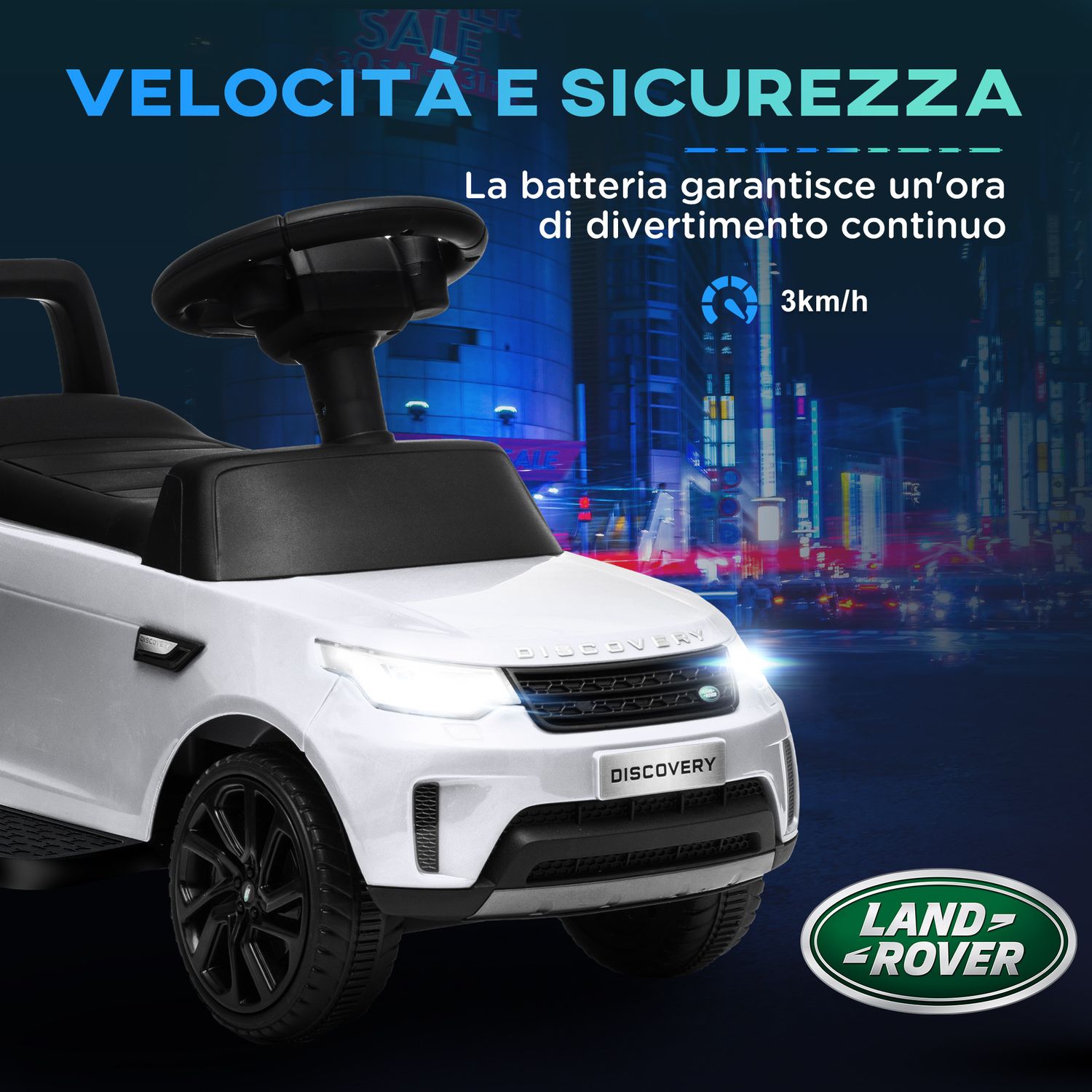 Macchina per bambini con licenza land rover 6v, funzionamento elettrico e a spinta, velocità 3km/h, bianco - 