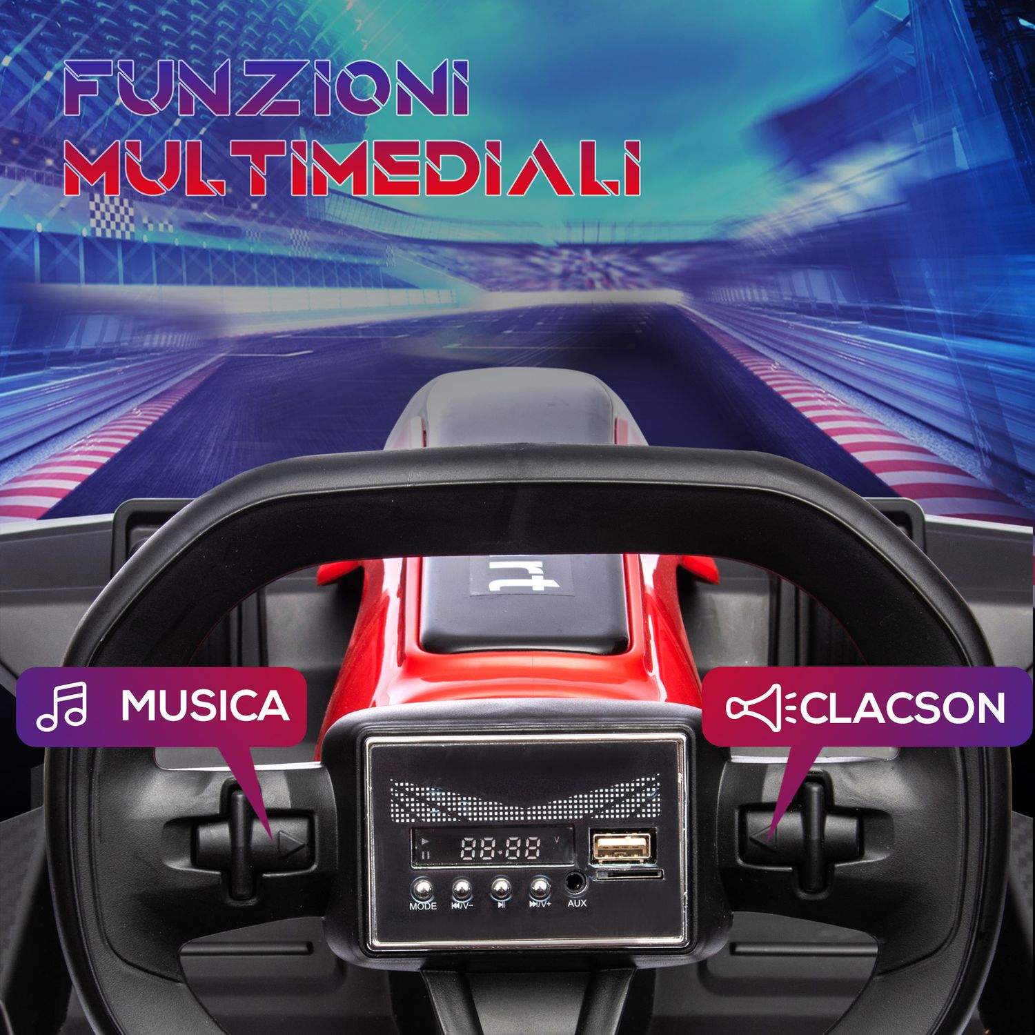 Go kart elettrico per bambini 6-12 anni 24v 12km/h con seggiolino regolabile, rosso - 