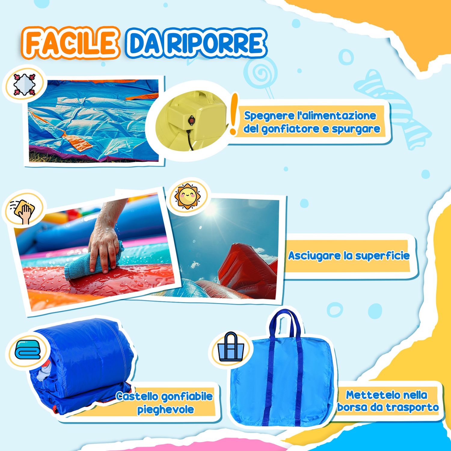 Castello gonfiabile per bambini con scivolo, piscina e canestro da basket, gioco gonfiabile gigante e rimbalzante per 3 bambini, 360x305x210 cm - 