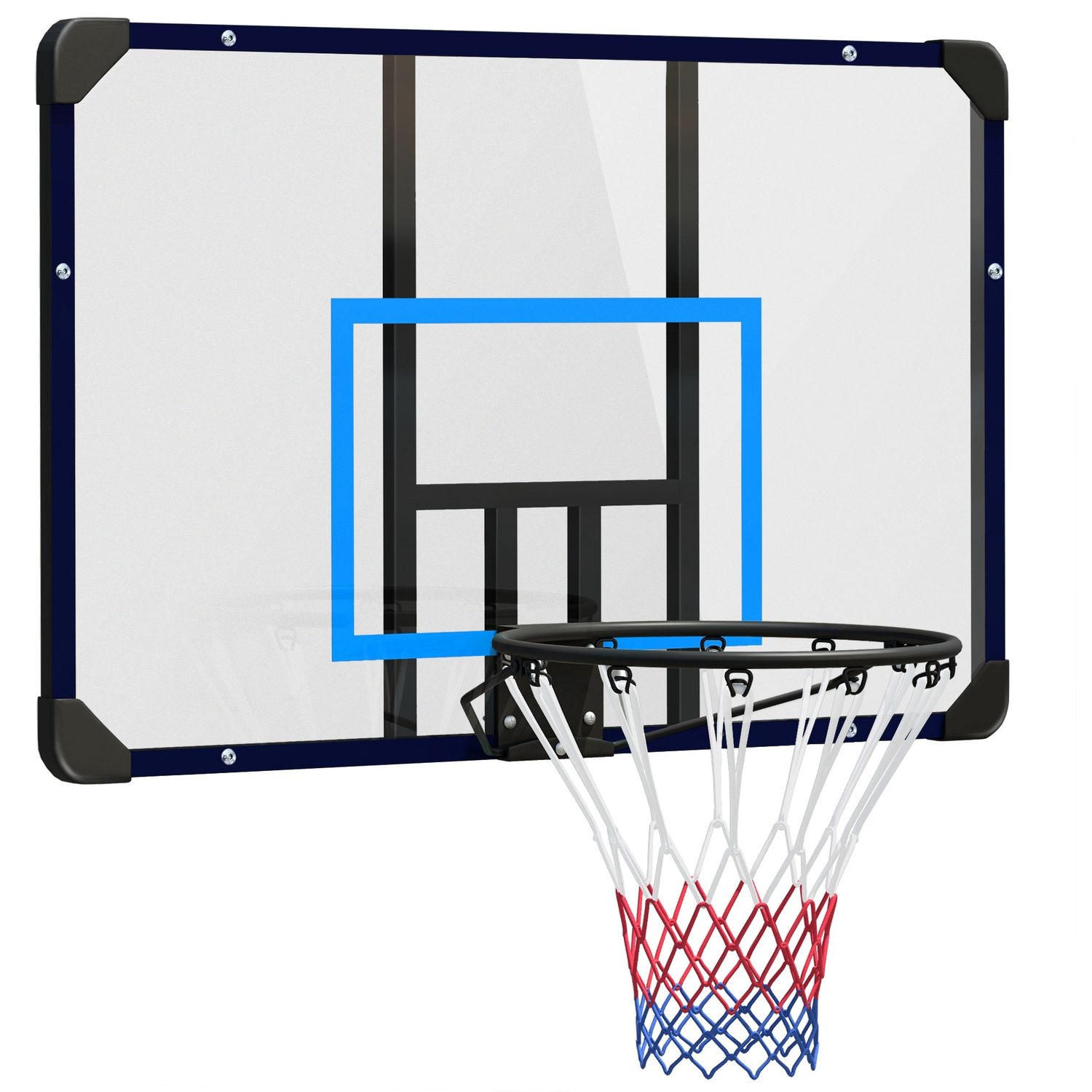 Canestro basket da muro con tabellone infrangibile e cerchio in acciaio, 113x61x73 cm - 