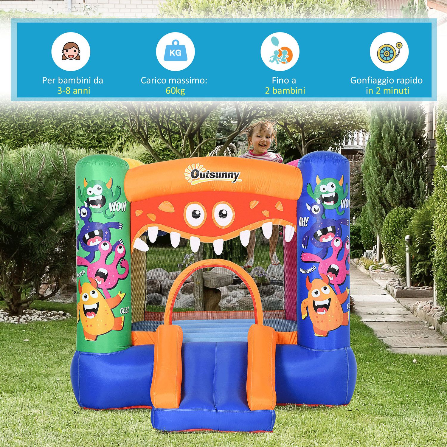 Casa gioco castello gonfiabile gigante per bambini 3-8 anni trampolino rimbalzante colorato con scivolo e canestro 250cmx180cmx175cm - 