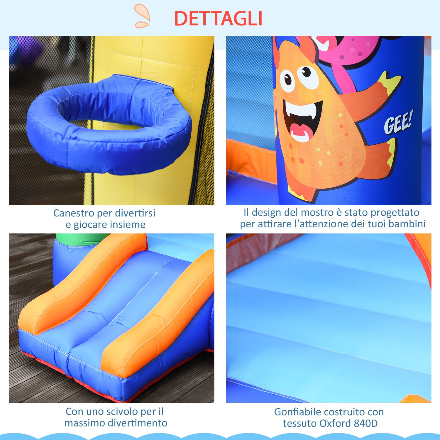 Casa gioco castello gonfiabile gigante per bambini 3-8 anni trampolino rimbalzante colorato con scivolo e canestro 250cmx180cmx175cm - 