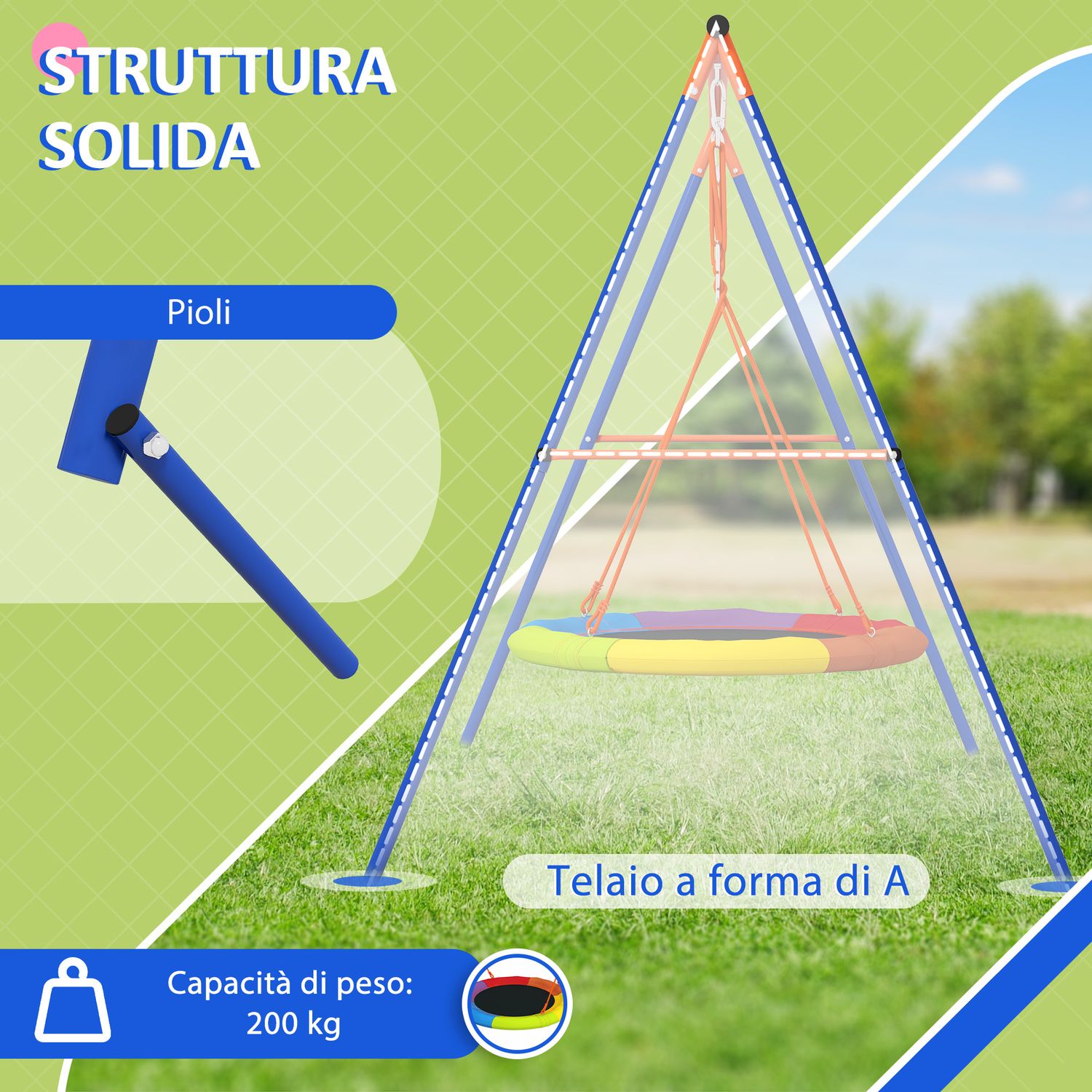 Altalena A Nido COSTWAY Per Bambini: Tonda, Con Corde Regolabili, Struttura In Acciaio, Arancione