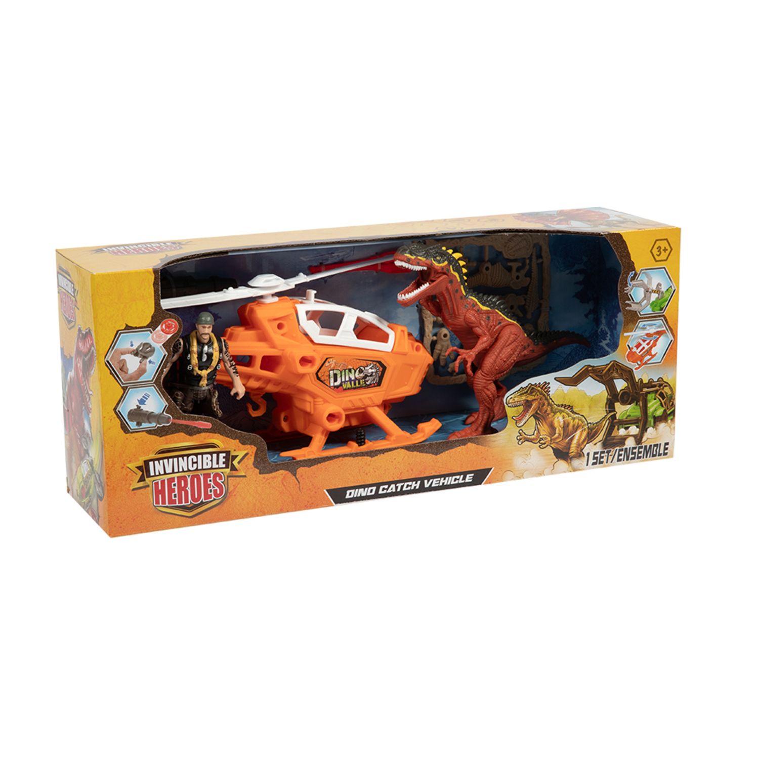 Dino valley – set assortito cattura dinosauro con veicoli e figure - INVINCIBLE HEROS