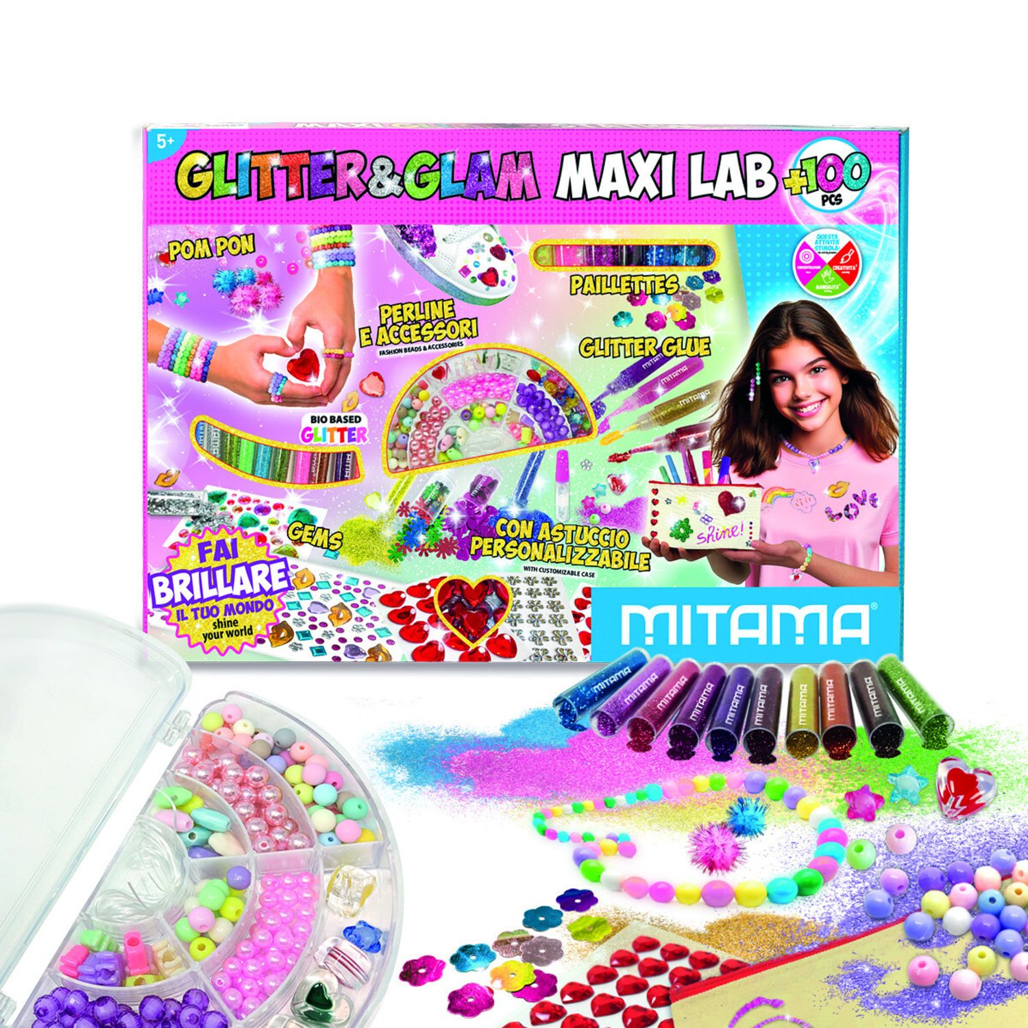 Glitter & glam maxi lab + 100 pezzi - il laboratorio glamour per creazioni scintillanti - MITAMA