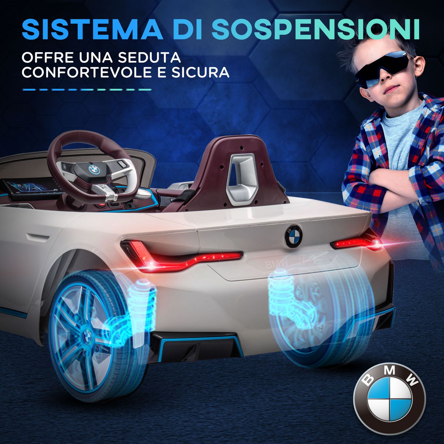 Macchina elettrica per bambini 3-6 anni con licenza bmw con telecomando, clacson e fari, 115x67x45 cm, bianca - 