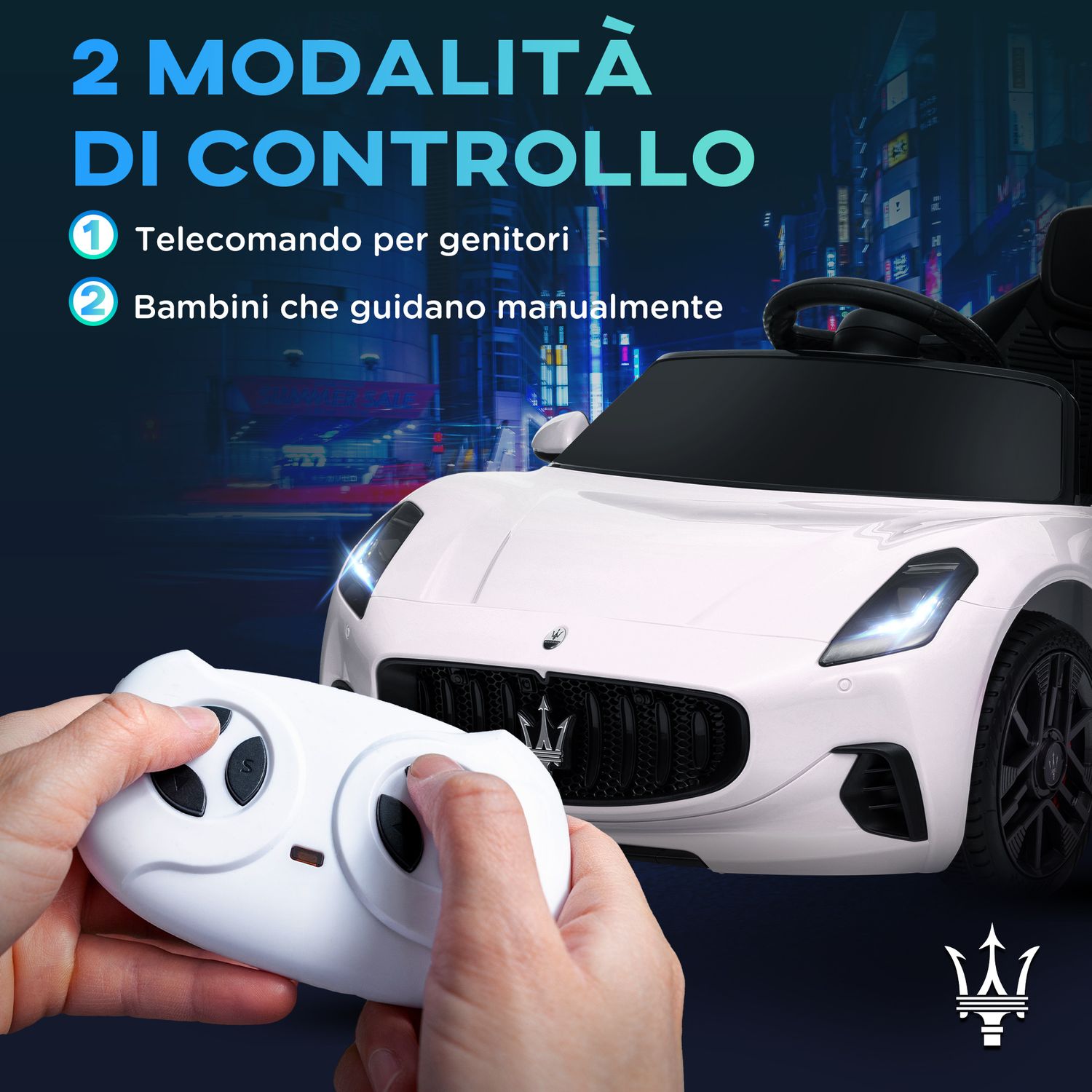 Macchina per bambini 12v maserati gran turismo folgore con telecomando, età 3-5 anni, bianco - 