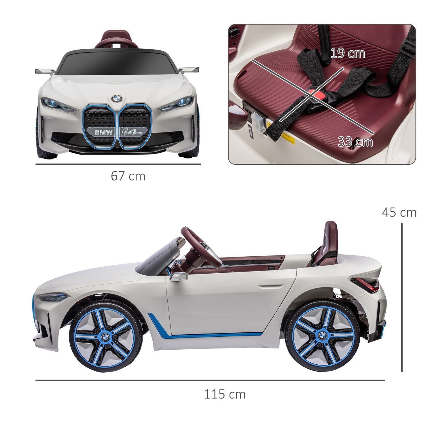 Macchina elettrica per bambini 3-6 anni con licenza bmw con telecomando, clacson e fari, 115x67x45 cm, bianca - 