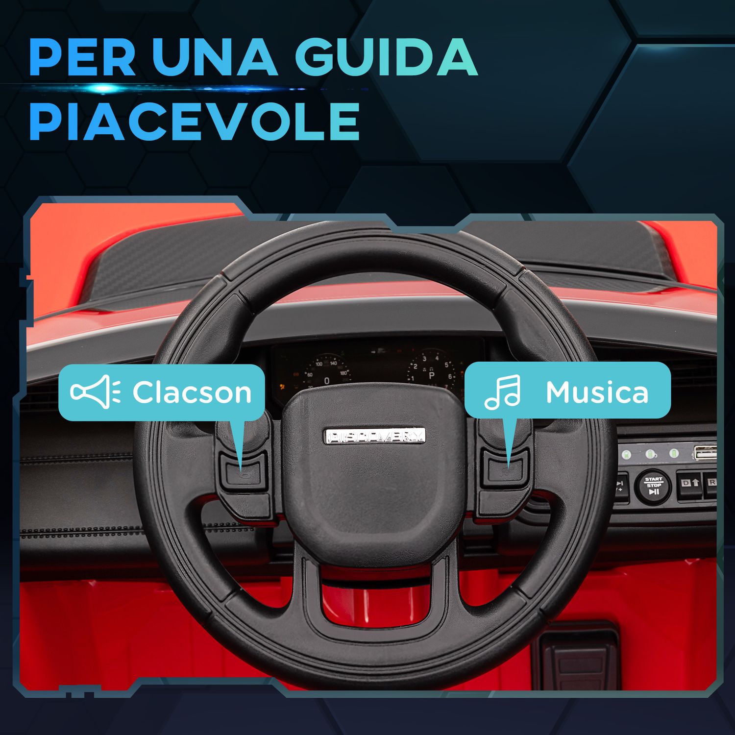 Macchina elettrica per bambini a licenza land rover con fari, clacson e cintura,106x65.5x51 cm, rosso - 