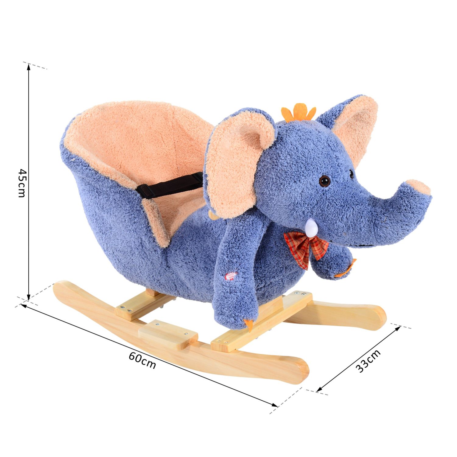 Cavallo a dondolo in legno elefante per i bambini 60x33x45cm - 