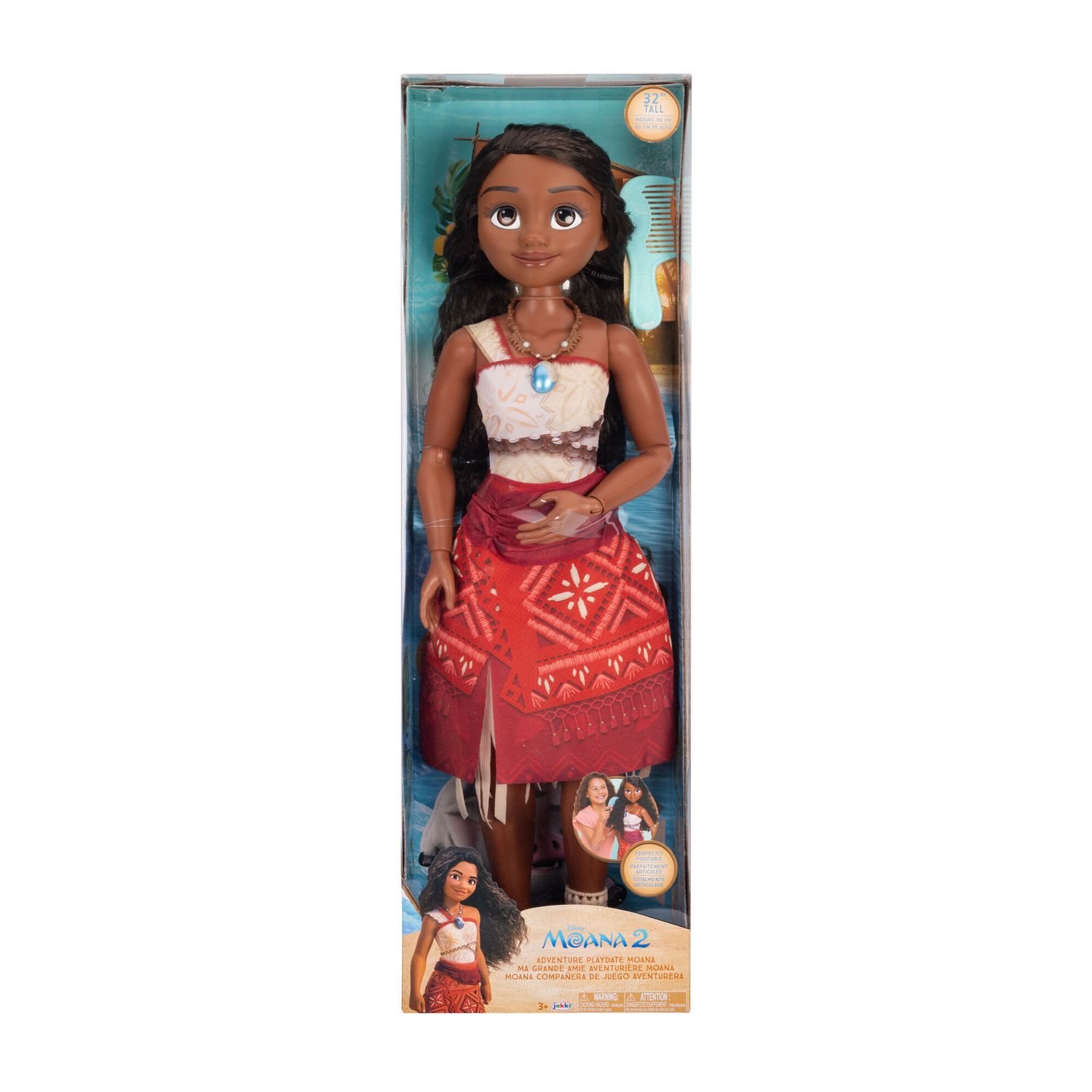Disney oceania 2 - bambola playdate vaiana 80 cm spazzola inclusa - DISNEY PRINCESS, Disney