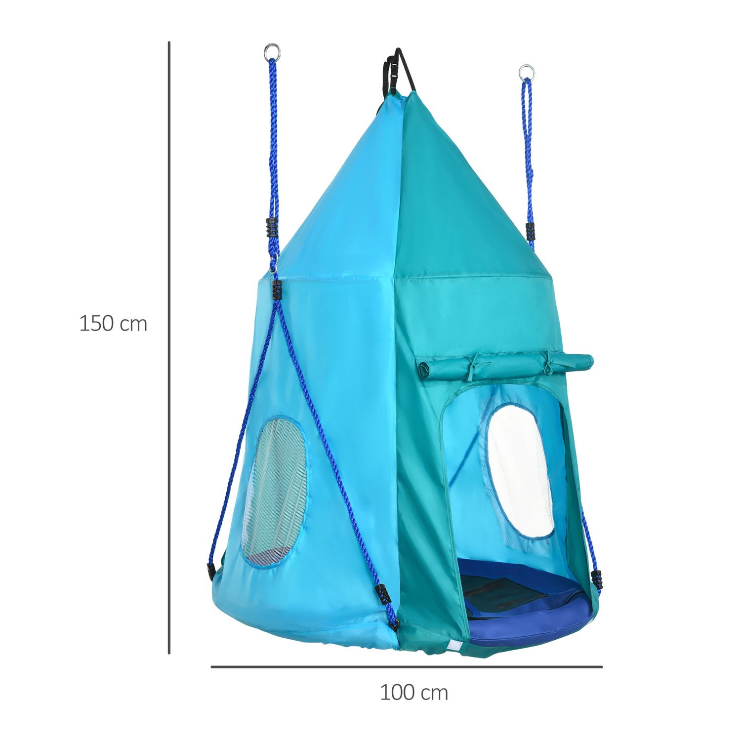 Altalena da giardino con tenda per bambini da 3-8 anni, ø100cm e corde regolabili, blu - 