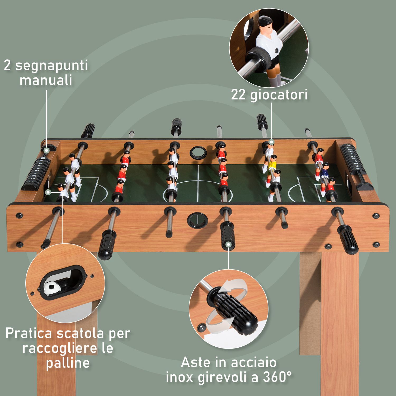 Calcio balilla professionale per bambini e adulti con aste in legno mdf 92x46x78cm - 