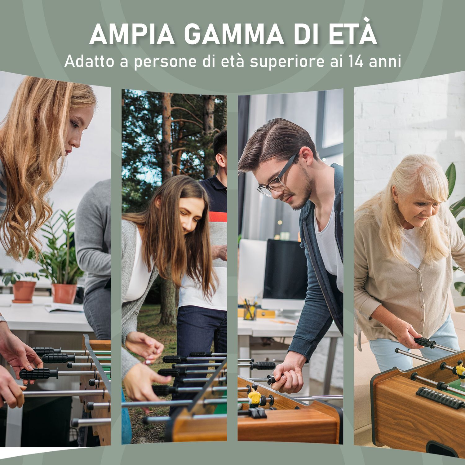 Calcio balilla pieghevole in legno con 6 aste, 18 giocatori e segnapunti, 69x37x70cm - 