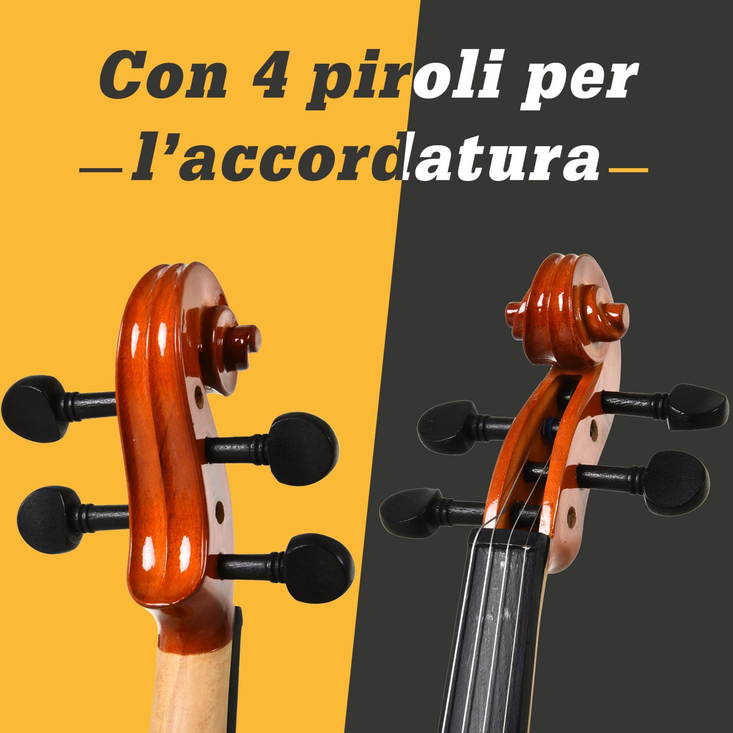 Violino 4/4 per adulti con accessori inclusi (custodia, archetto, corde, ponticello, accordatore) 58.5 x 21.5 x 7cm - 