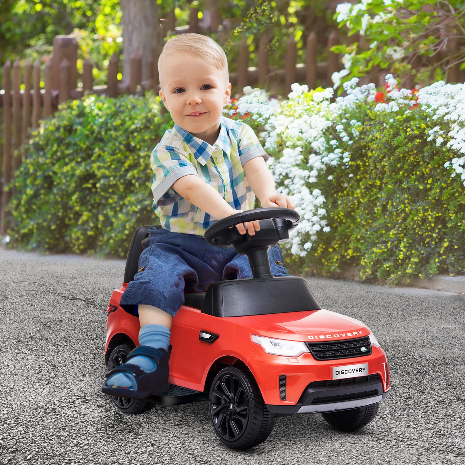 Macchina per bambini con licenza land rover 6v, funzionamento elettrico e a spinta, velocità 3km/h, rosso - 