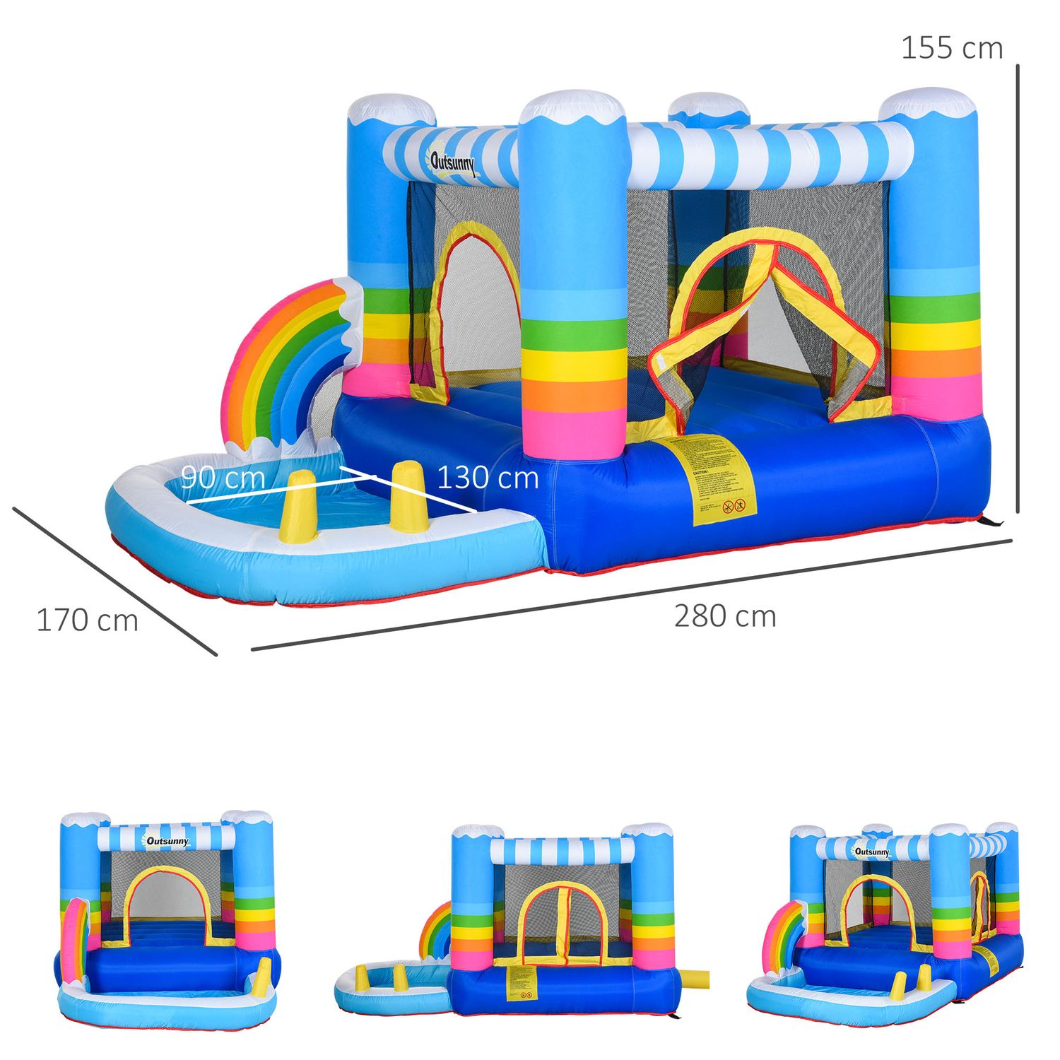 Castello gonfiabile per bambini con trampolino e piscina, pompa elettrica inclusa 280x170x155cm, multicolore - 