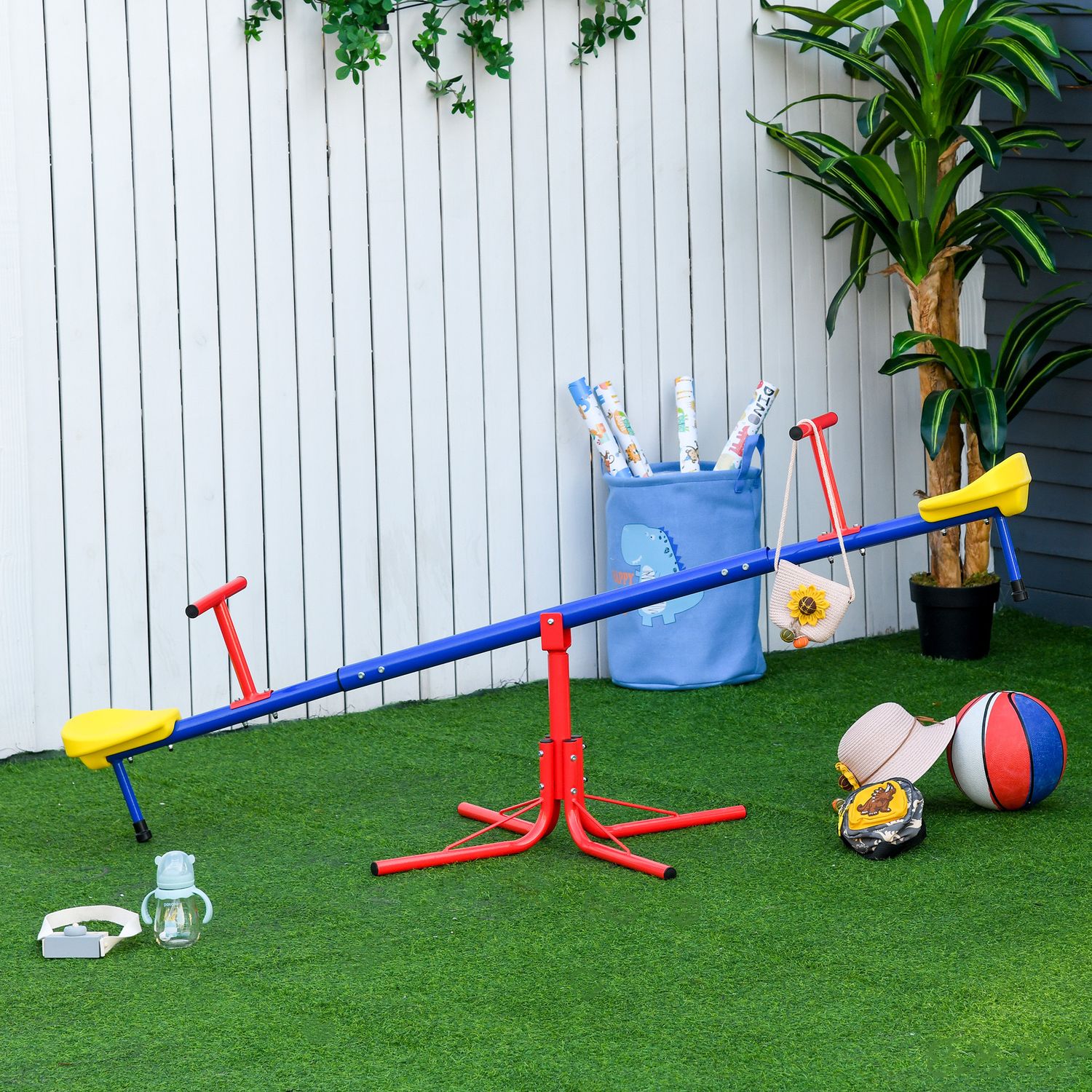 Altalena per bambini doppia a bilico girevole a 360° in metallo e pp, età 3-8 anni, 182x77x63cm multicolore - 