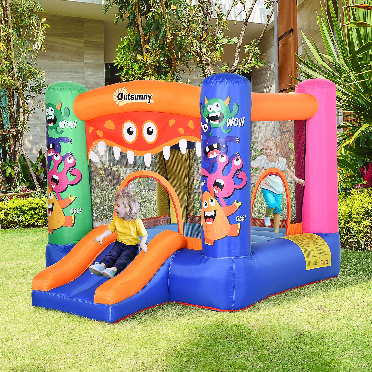Casa gioco castello gonfiabile gigante per bambini 3-8 anni trampolino rimbalzante colorato con scivolo e canestro 250cmx180cmx175cm - 