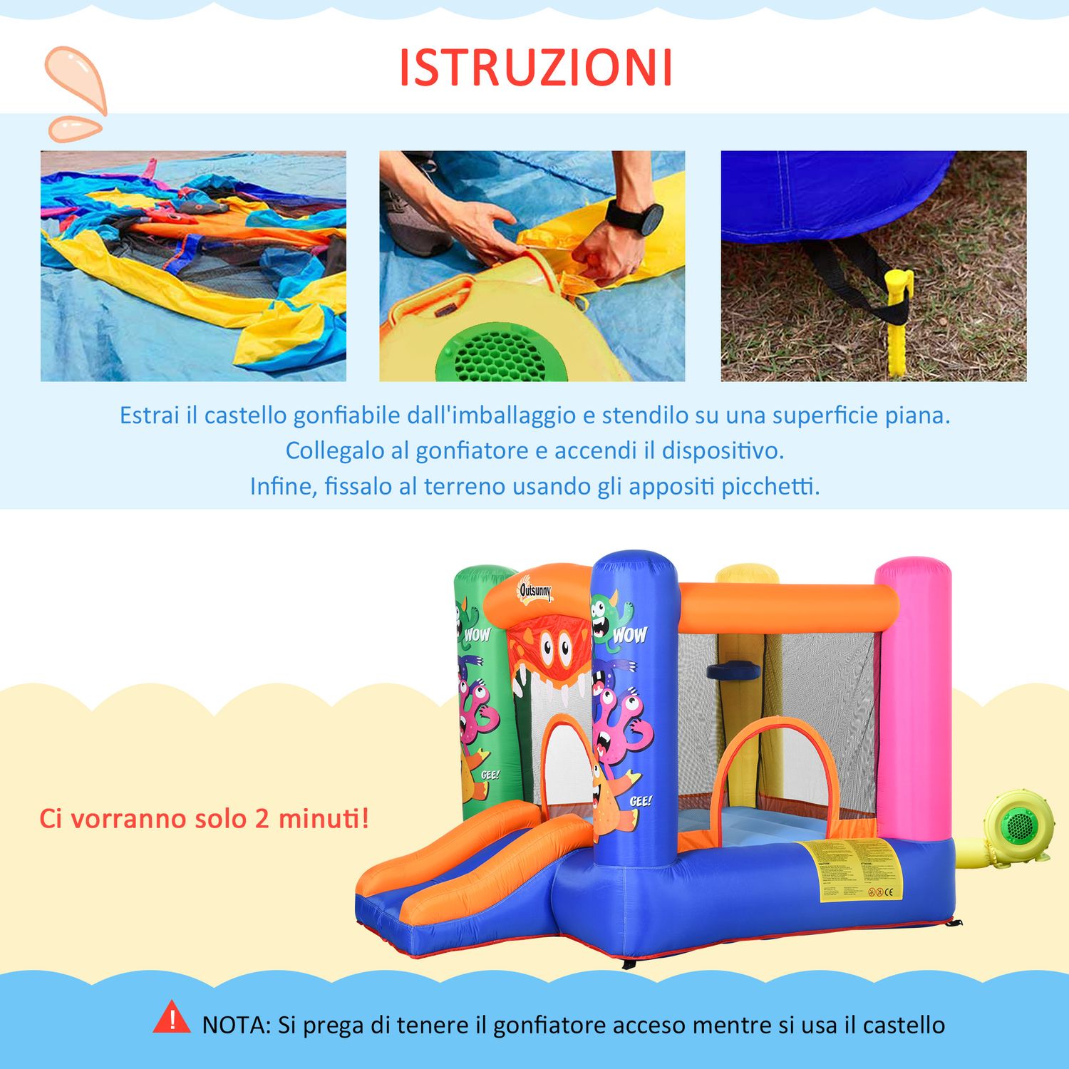 Casa gioco castello gonfiabile gigante per bambini 3-8 anni trampolino rimbalzante colorato con scivolo e canestro 250cmx180cmx175cm - 