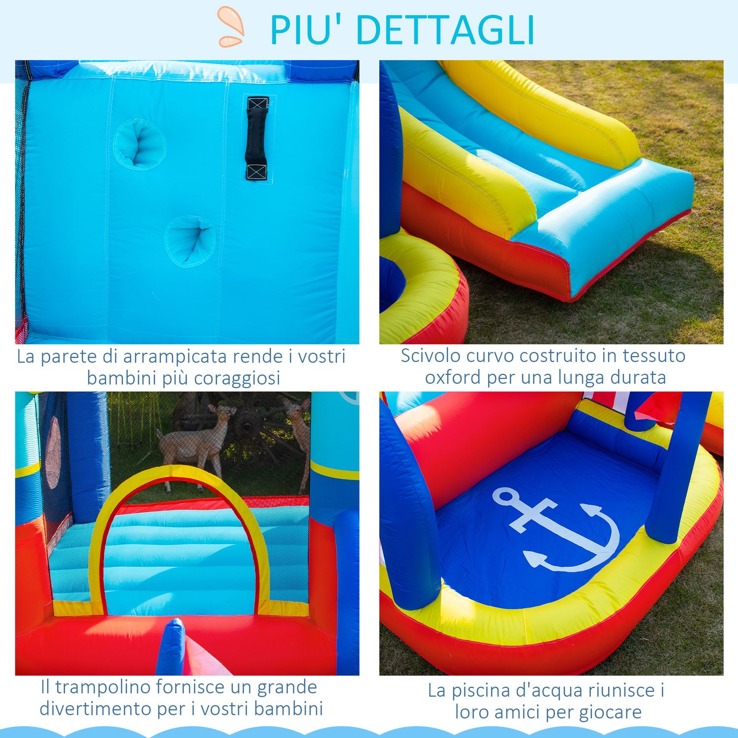 Castello gonfiabile 4 in 1 bimbi 3-8 anni, scivolo e piscina, 265x260x200cm - 