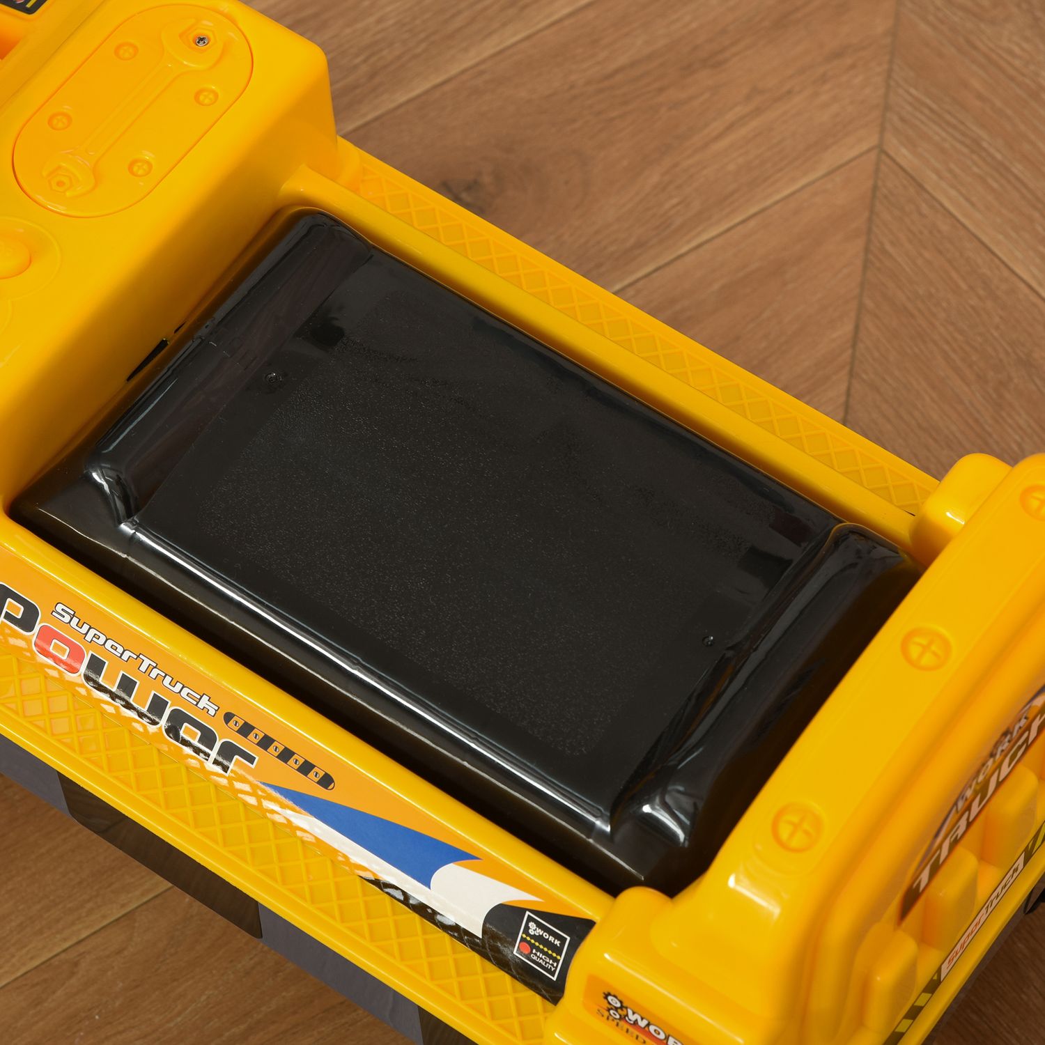 Ruspa giocattolo 2 in 1 con escavatore e mordente, vano nascosto, gioco cavalcabile bambini 2-3 anni, 90x28x58cm, giallo - 