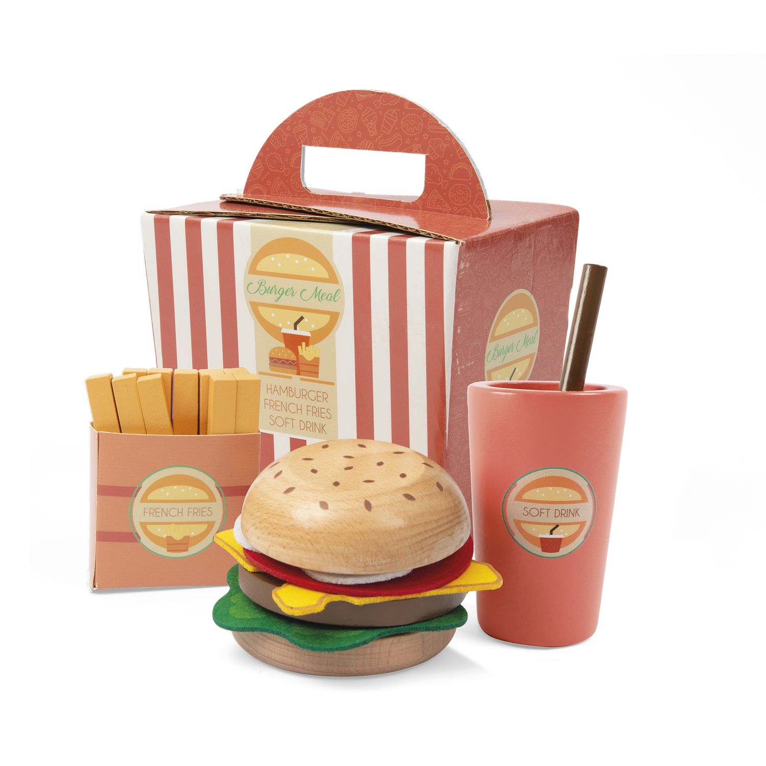 Set gioco hamburger con bibita e patatine per bambini - WOOD 'N' PLAY