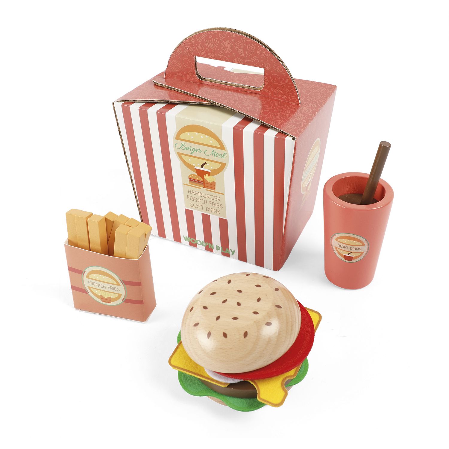 Set gioco hamburger con bibita e patatine per bambini - WOOD 'N' PLAY