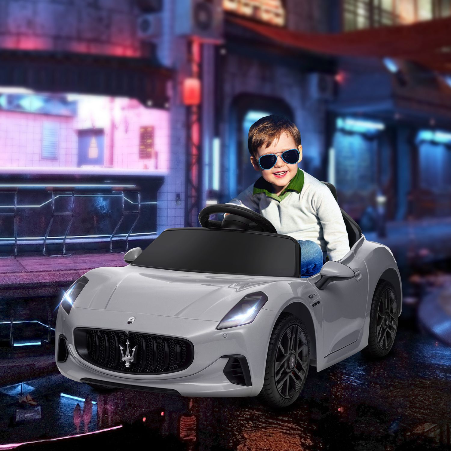 Macchina per bambini 12v maserati gran turismo folgore con telecomando, età 3-5 anni, grigio - 