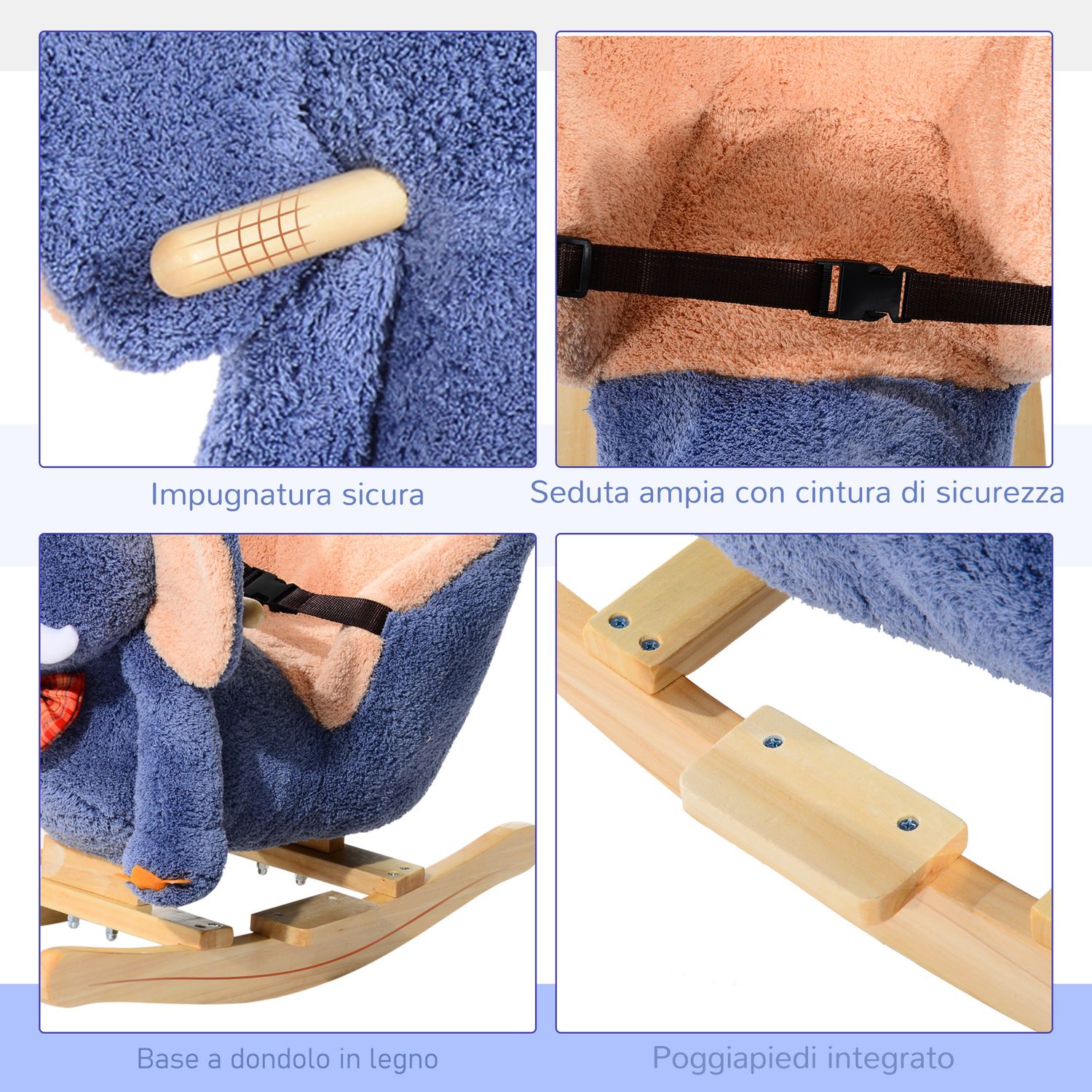 Cavallo a dondolo in legno elefante per i bambini 60x33x45cm - 