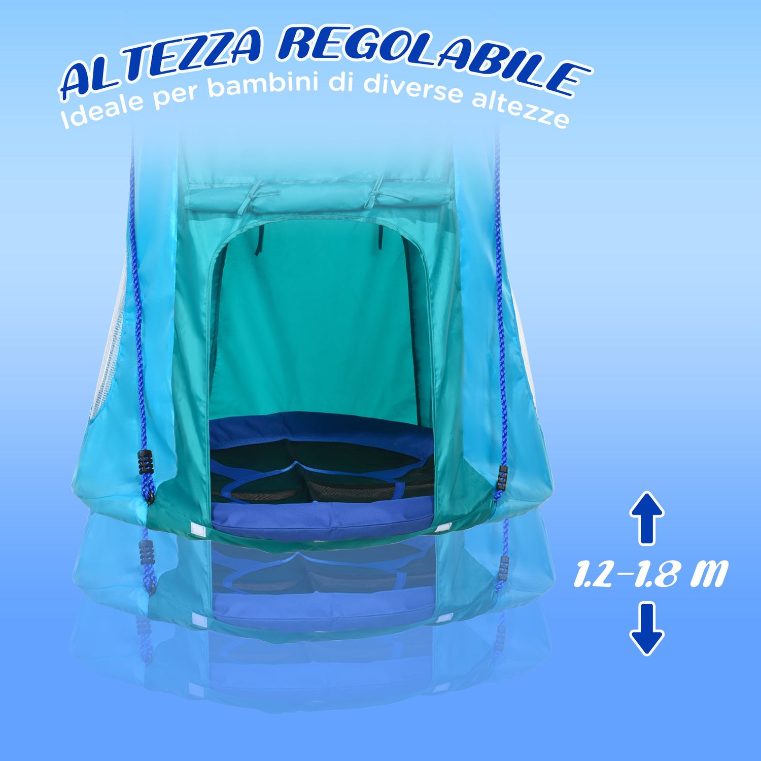 Altalena da giardino con tenda per bambini da 3-8 anni, ø100cm e corde regolabili, blu - 