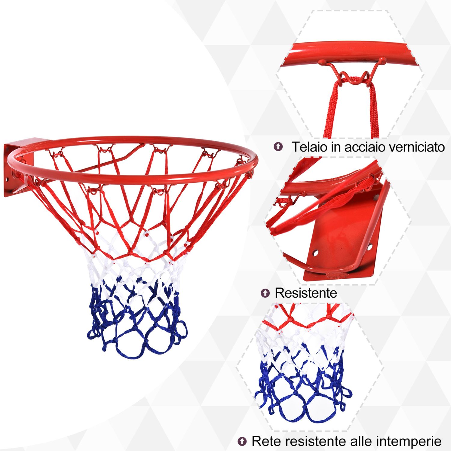 Canestro basket da muro in ferro con rete in nylon per esterno e interno, φ46cm - 