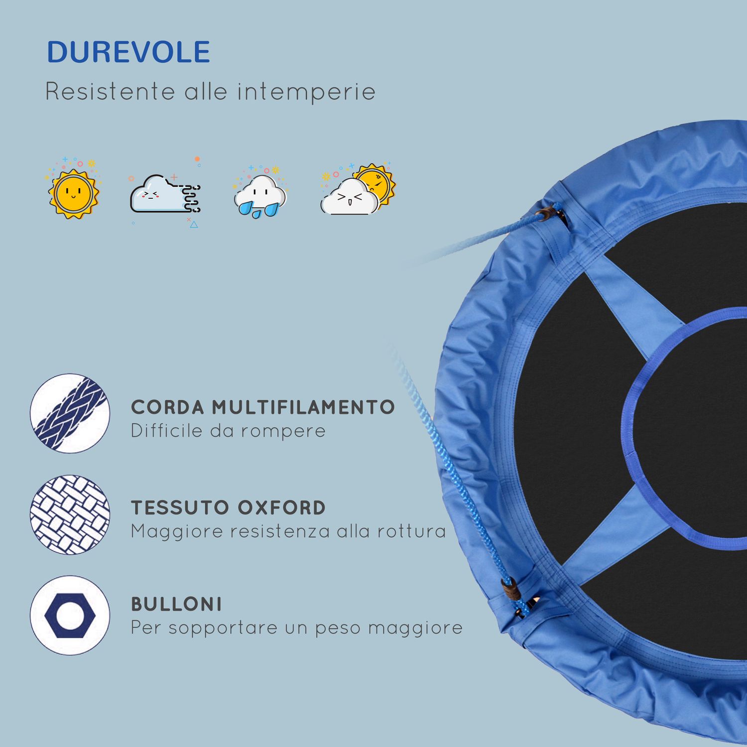 Altalena da giardino per bambini tra 3 e 8 anni interno ed esterno φ100 × 180cm carico massimo di 100kg - 