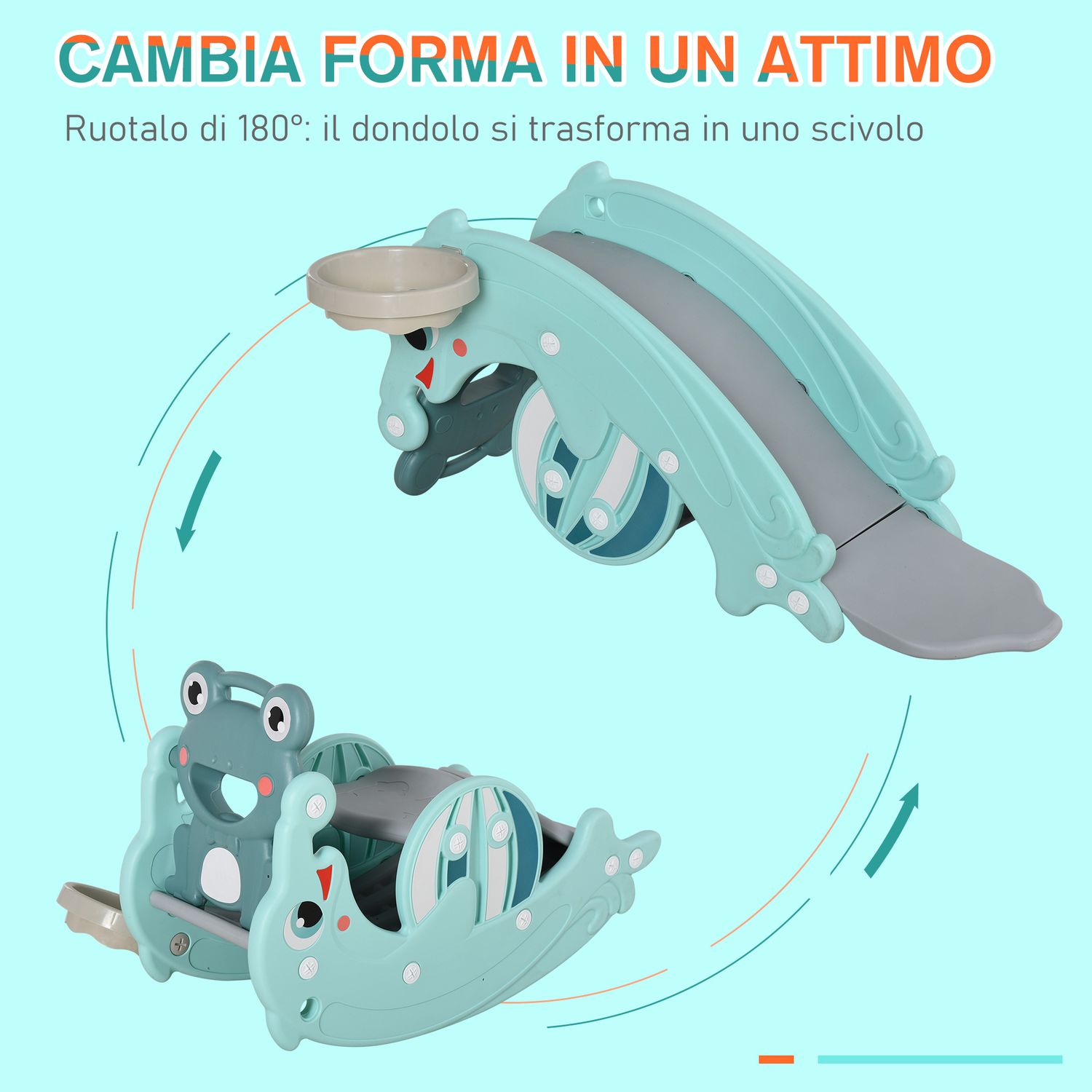 3-in-1 cavallo a dondolo scivolo per bambini e canestro, età 18-36 mesi, per casa e giardino, verde - 