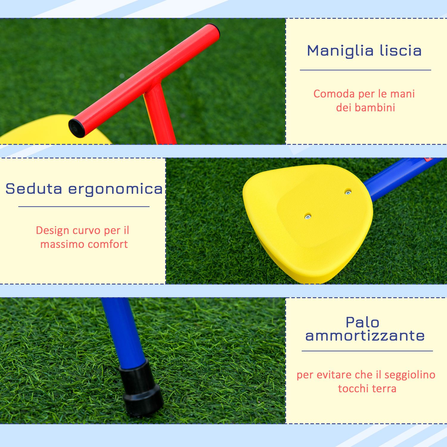 Altalena per bambini doppia a bilico girevole a 360° in metallo e pp, età 3-8 anni, 182x77x63cm multicolore - 