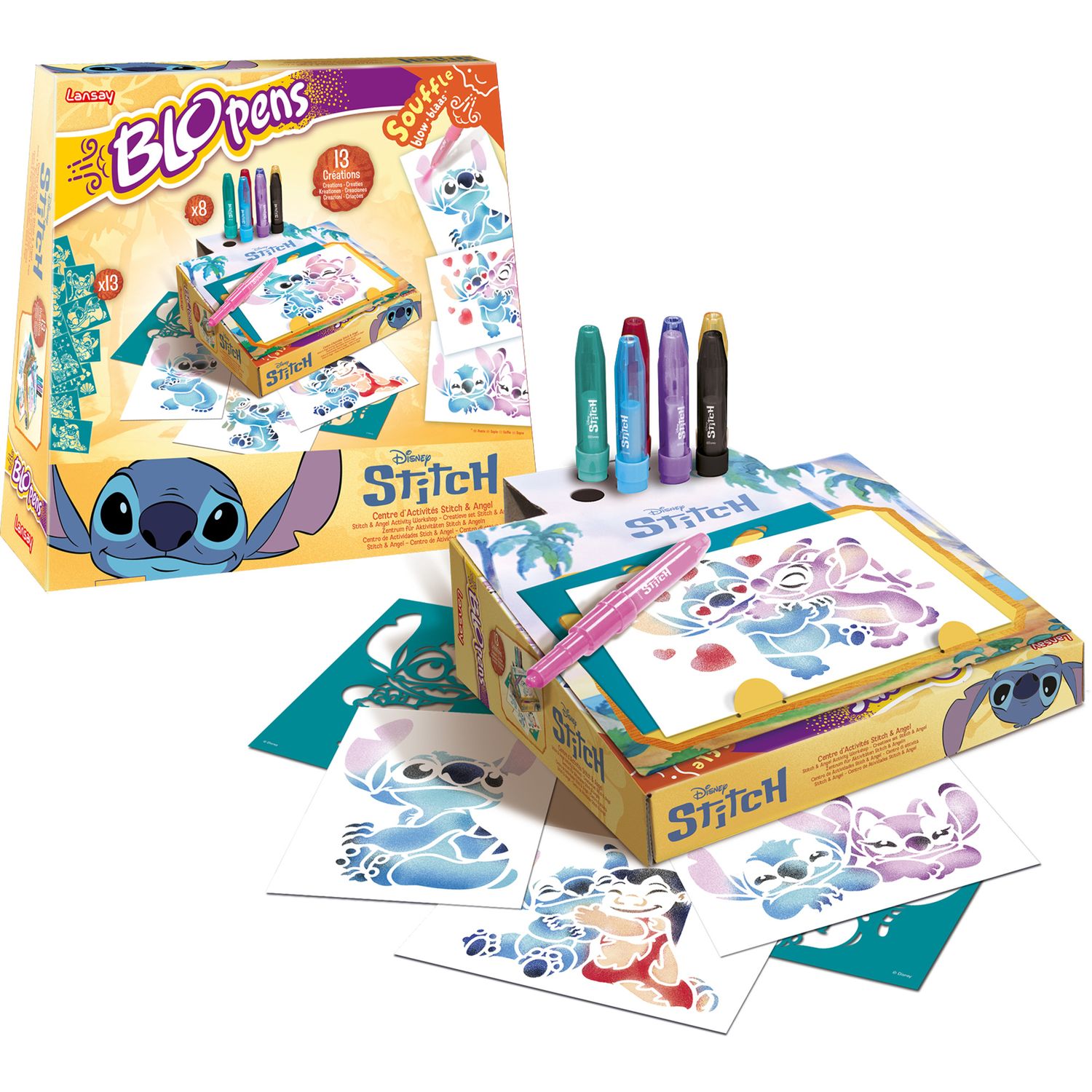 Blopens stitch e angel - set creativo con pochoir e pennarelli ad aria - Disney Stitch