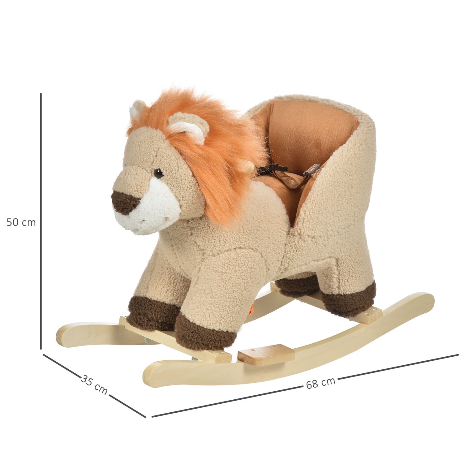Dondolo giocattolo a forma di leone per bambini 18-36 mesi, ruggisce (3 batterie incluse), in legno e peluche - 