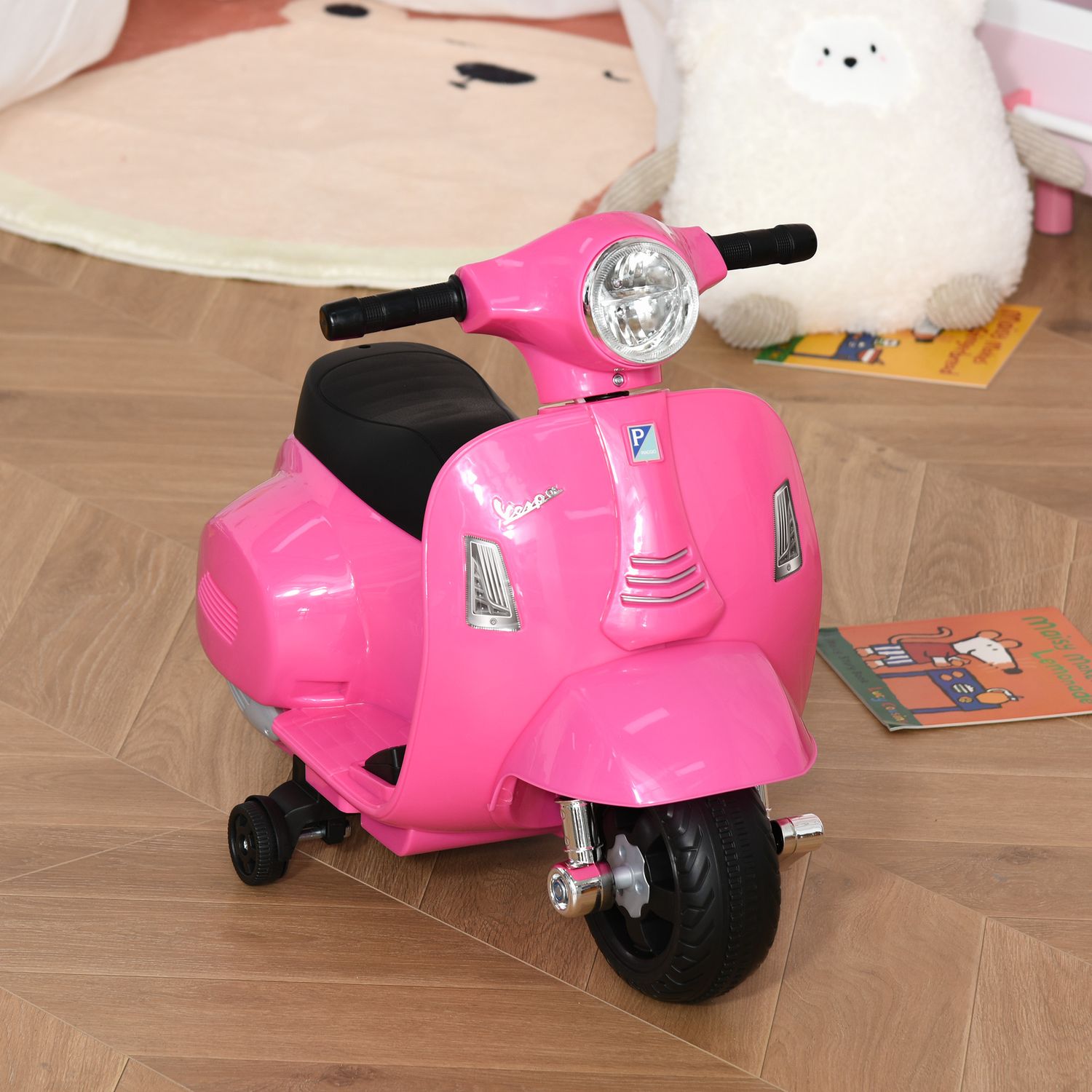 Moto elettrica per bambini con licenza ufficiale vespa batteria 6v, fari e clacson, per bimbi da 18-36 mesi, rosa, 66.5x38x52cm - 