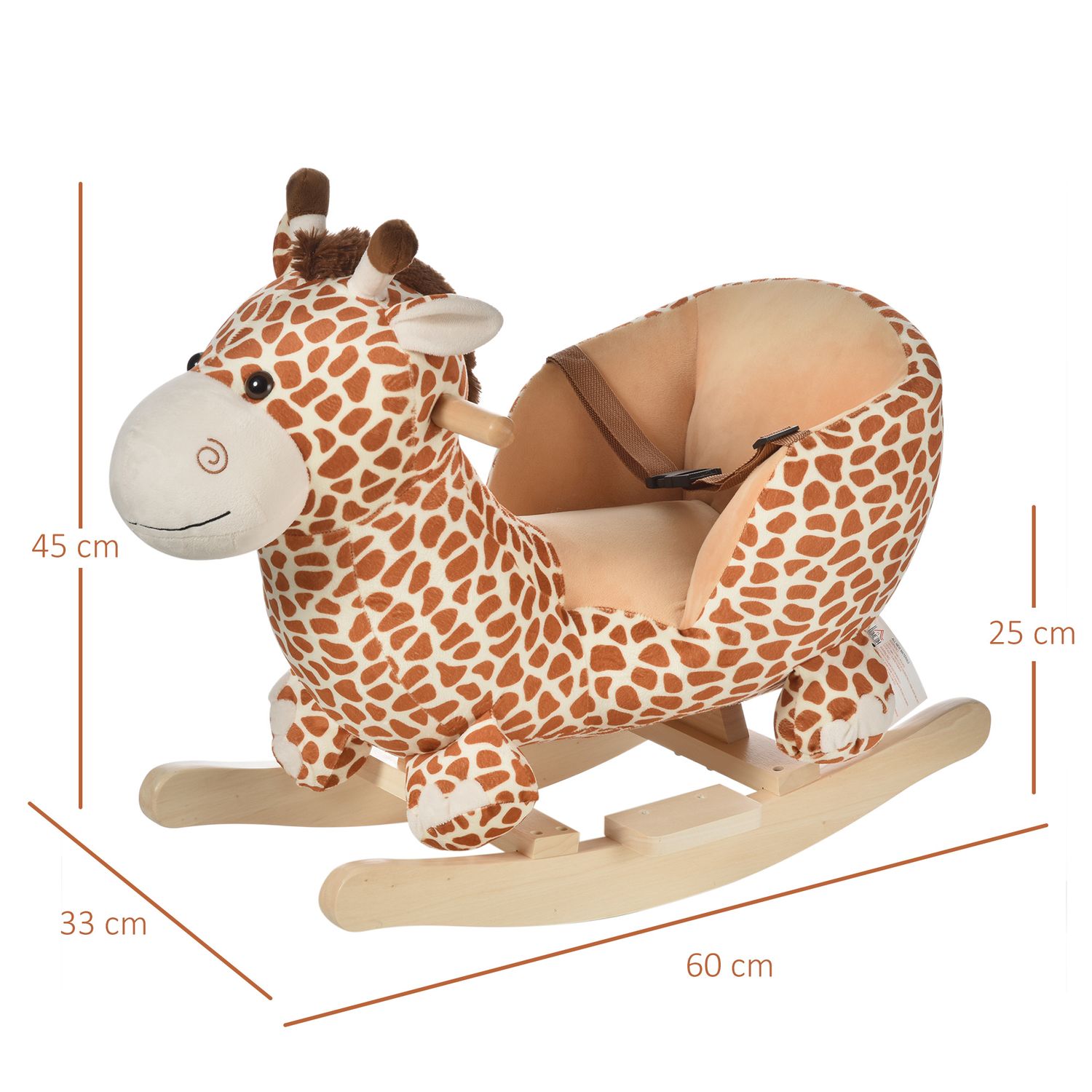 Cavallo a dondolo in legno giraffa per i bambini 60x33x45cm - 