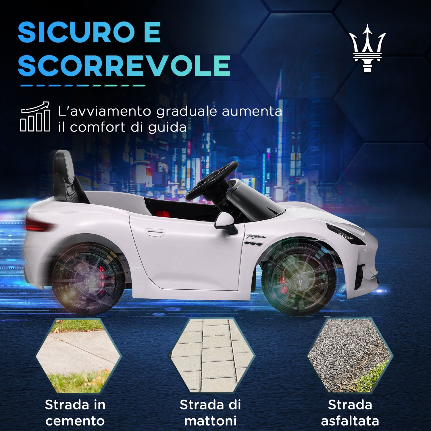 Macchina per bambini 12v maserati gran turismo folgore con telecomando, età 3-5 anni, bianco - 