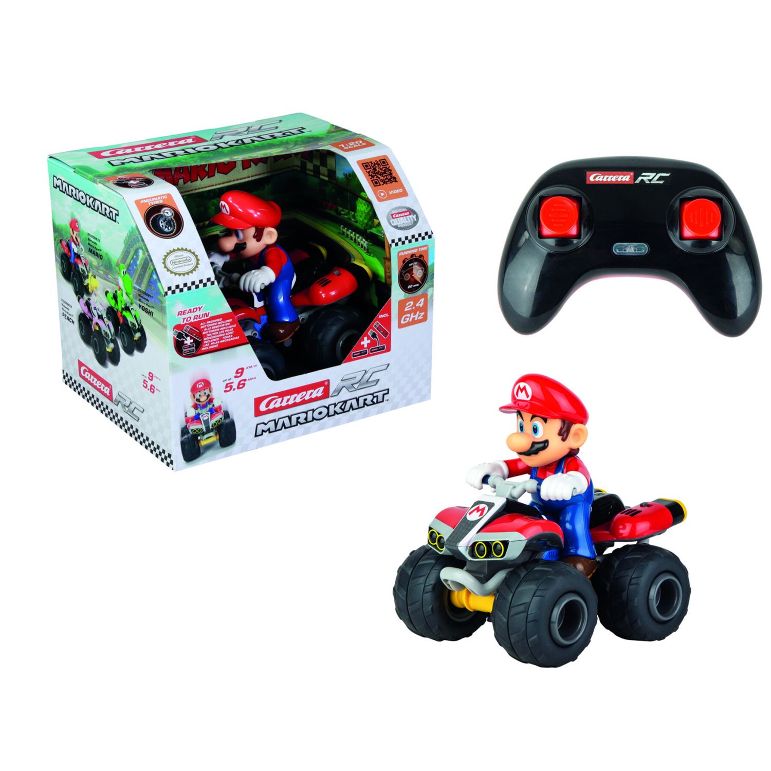 Mario kart quad radiocomandato 1:20 con batteria usb - carrera rc - CARRERA, Super Mario
